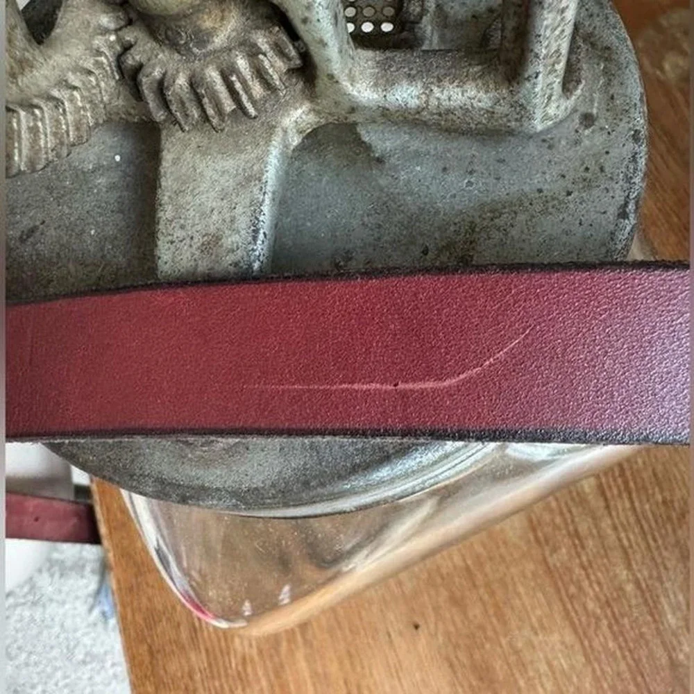 Vintage‎ Western Leather Belt Burgundy Brass antique style Buckle